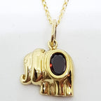 9ct Yellow Gold Garnet Elephant Pendant on Gold Chain