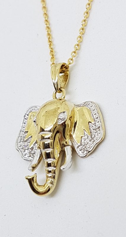 9ct Yellow Gold Diamond Elephant Head Pendant on Gold Chain