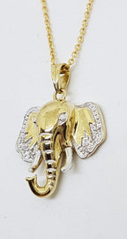 9ct Yellow Gold Diamond Elephant Head Pendant on Gold Chain