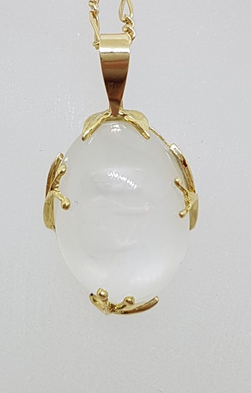 Unique 18ct Yellow Gold Carved Australian Koala in Moonstone Handmade Pendant on Gold Chain