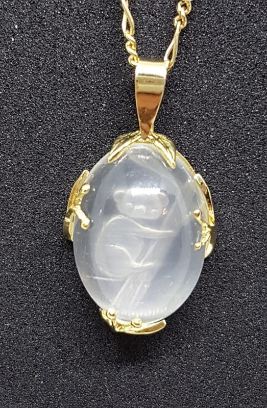 Unique 18ct Yellow Gold Carved Australian Koala in Moonstone Handmade Pendant on Gold Chain
