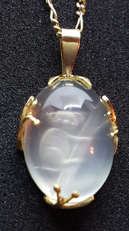 Unique 18ct Yellow Gold Carved Australian Koala in Moonstone Handmade Pendant on Gold Chain