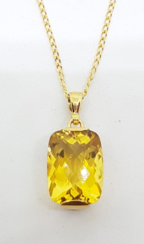9ct Yellow Gold Rectangular Citrine Pendant on Gold Chain