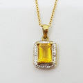 9ct Yellow Gold Rectangular Citrine &amp; Diamond Pendant on Gold Chain