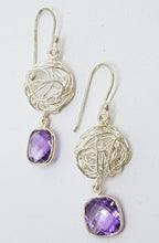 Sterling Silver Square Amethyst Long Drop Earrings