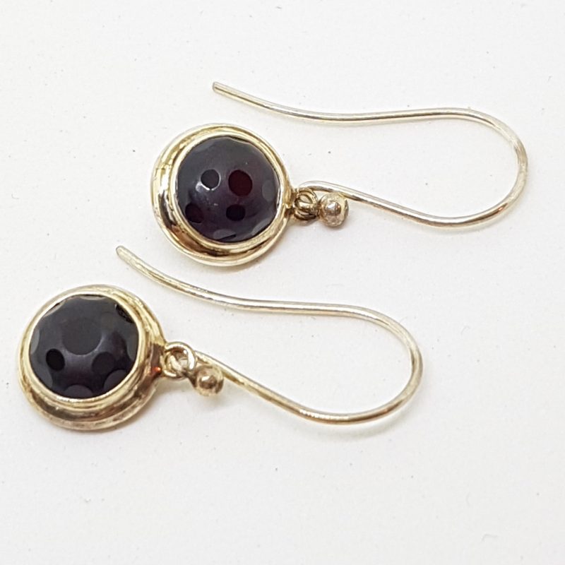 Sterling Silver Garnet Unusual Cut Ball Drop Earrings
