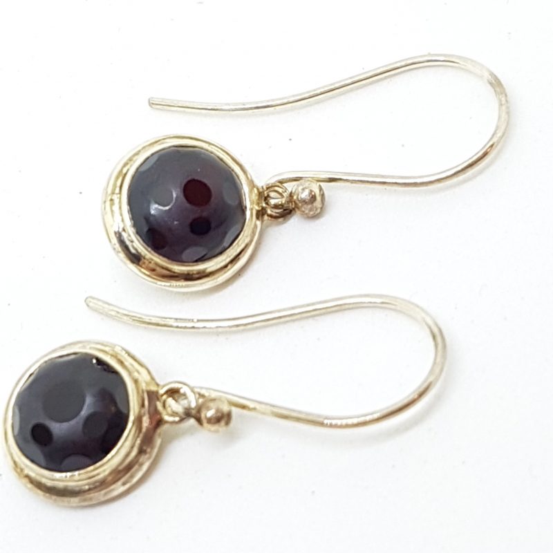 Sterling Silver Garnet Unusual Cut Ball Drop Earrings