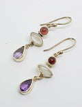 Sterling Silver Garnet, Moonstone &amp; Amethyst Drop Earrings
