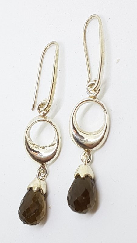 Sterling Silver Long Smokey Quartz Drop Earrings
