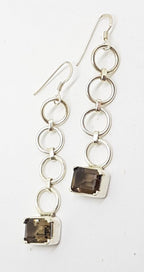 Sterling Silver Long Smokey Quartz Rectangular Drop Earrings