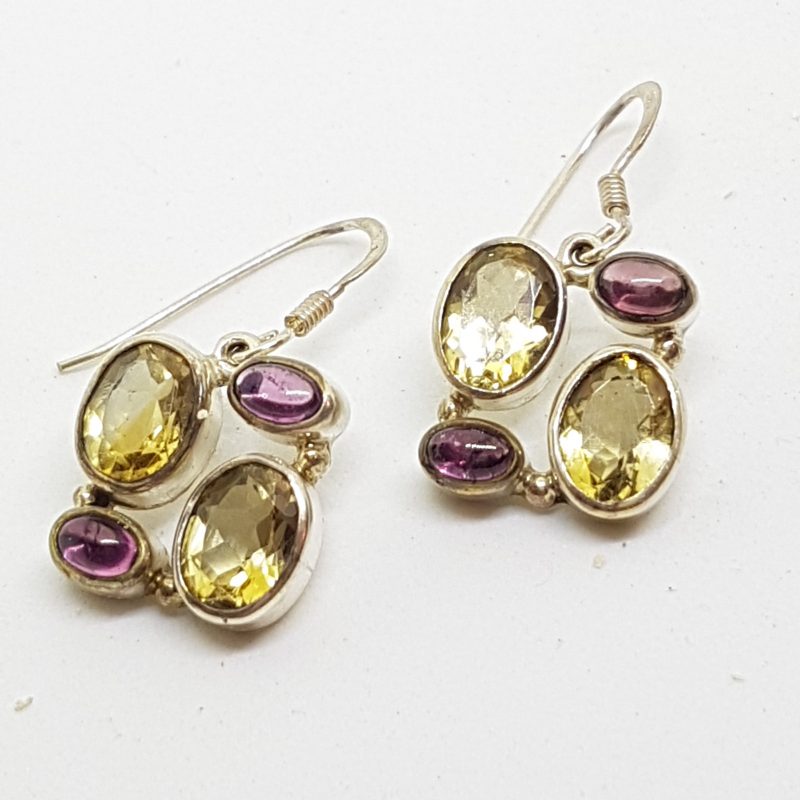 Sterling Silver Citrine and Tourmaline Drop Earrings