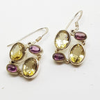 Sterling Silver Citrine and Tourmaline Drop Earrings