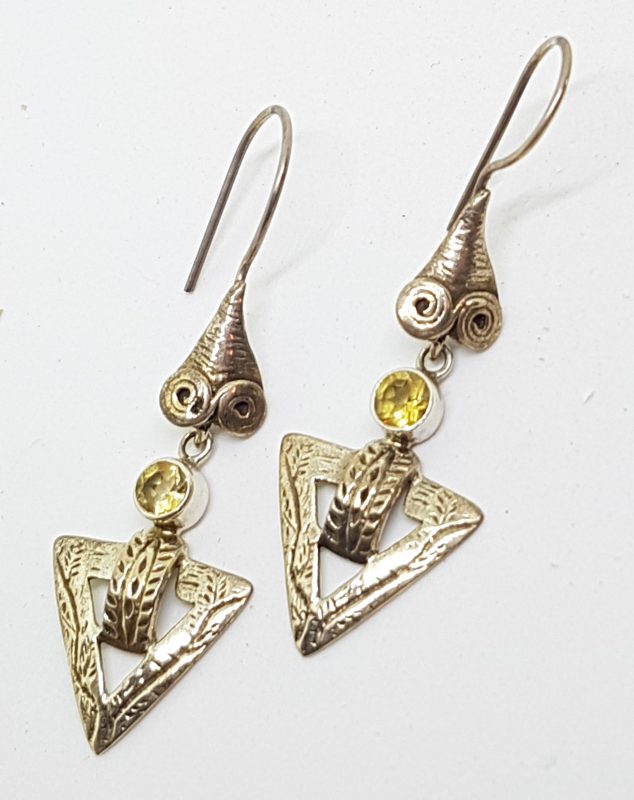 Sterling Silver Citrine Long Arrow Drop Earrings