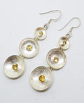 Sterling Silver Citrine in Round Circles Long Drop Earrings