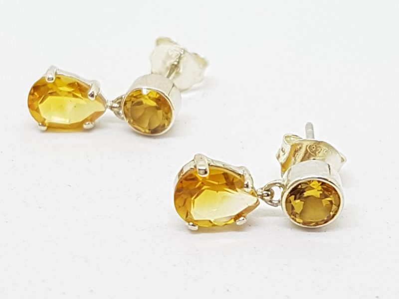 Sterling Silver Citrine Drop Stud Earrings