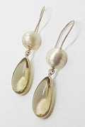 Sterling Silver Citrine Long Cabochon Cut Drop Earrings