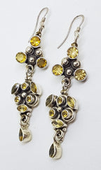 Sterling Silver Citrine Long Ornate Drop Earrings