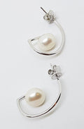 Sterling Silver Pearl Half Hoop Style Earrings