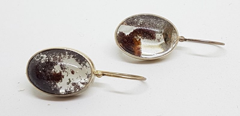 Sterling Silver Large Oval Phantom Quartz Drop Earrings