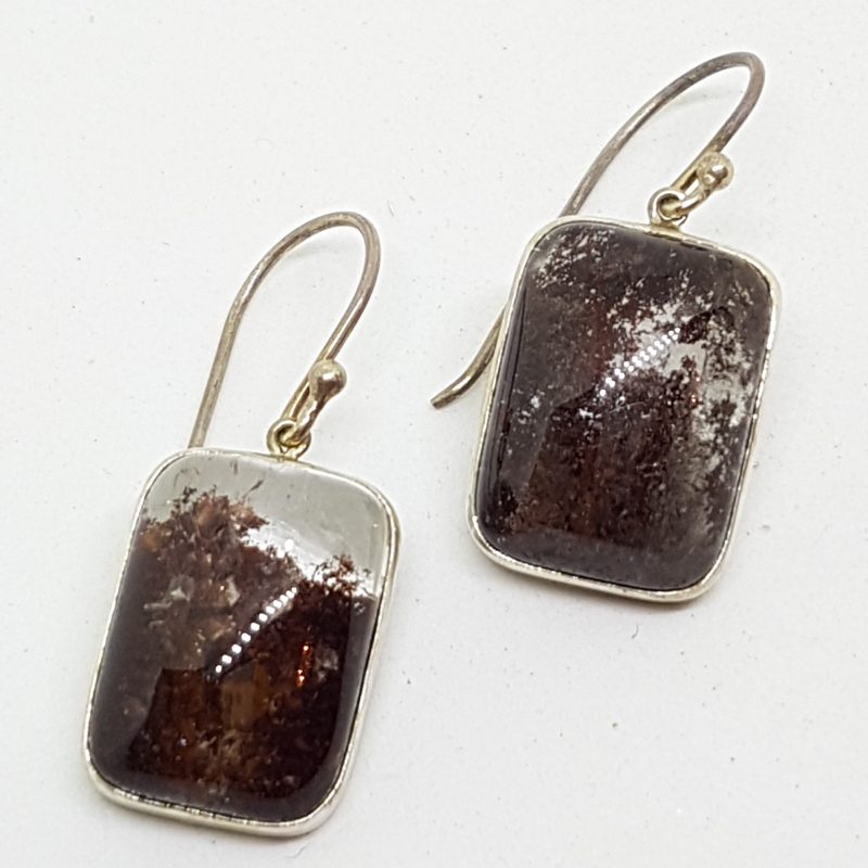 Sterling Silver Large Rectangular Phantom Quartz Drop Earrings