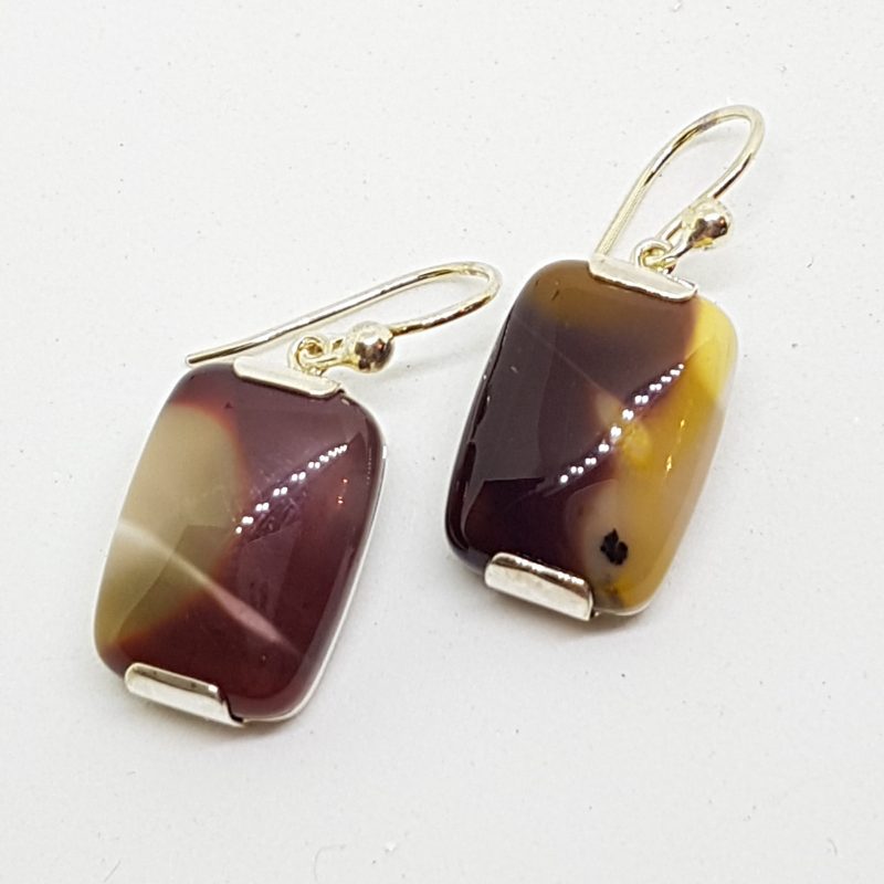 Sterling Silver Large Rectangular Mookaite Drop Earrings