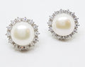 Sterling Silver Round Cluster Pearl and Cubic Zirconia Stud Earrings