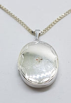 Sterling Silver Oval CZ Locket Pendant on Sterling Silver Chain
