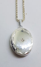 Sterling Silver Oval CZ Locket Pendant on Sterling Silver Chain