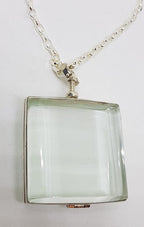 Sterling Silver Large Square Glass Locket Pendant on Sterling Silver Chain