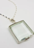 Sterling Silver Large Square Glass Locket Pendant on Sterling Silver Chain