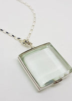 Sterling Silver Large Square Glass Locket Pendant on Sterling Silver Chain
