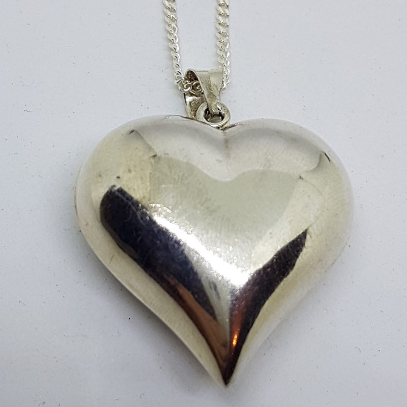 Sterling Silver Large Hollow Heart Pendant on Sterling Silver Chain
