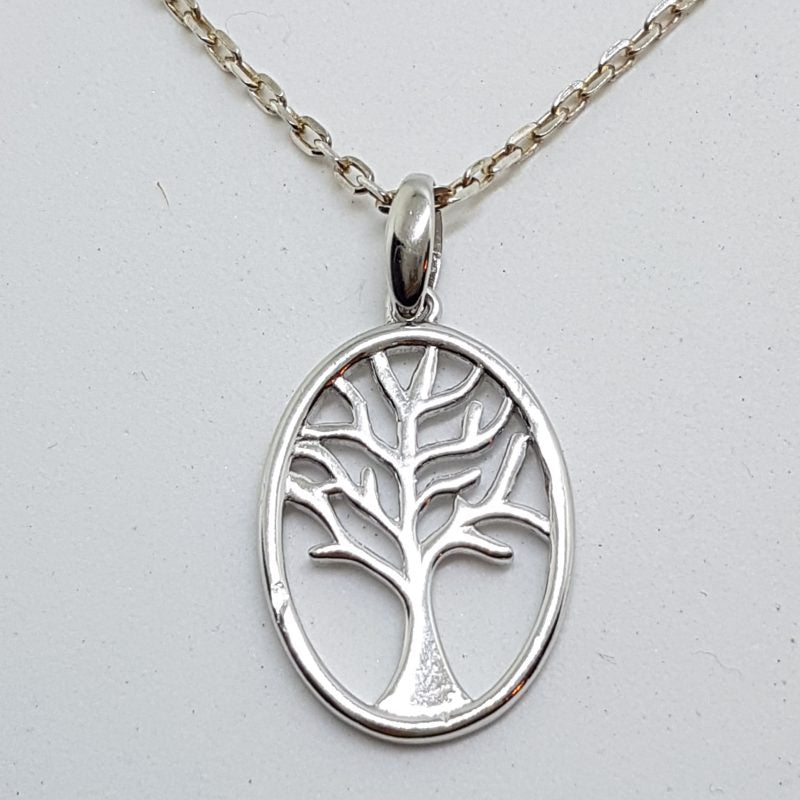 Sterling Silver Tree of Life Oval Pendant on Sterling Silver Chain