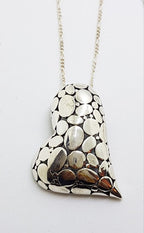 Sterling Silver Large Patterned Heart Pendant on Sterling Silver Chain