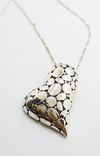 Sterling Silver Large Patterned Heart Pendant on Sterling Silver Chain