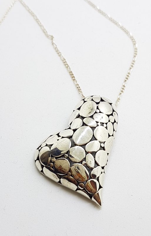 Sterling Silver Large Patterned Heart Pendant on Sterling Silver Chain