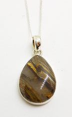 Sterling Silver Teardrop Shape Tiger Eye Pendant on Sterling Silver Chain