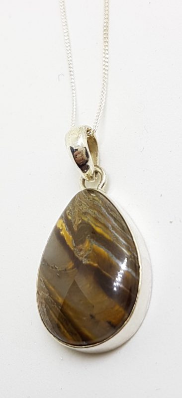 Sterling Silver Teardrop Shape Tiger Eye Pendant on Sterling Silver Chain