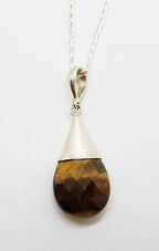 Sterling Silver Teardrop Shape Tiger Eye Drop Pendant on Sterling Silver Chain