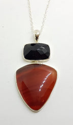 Sterling Silver Carnelian and Onyx Large Pendant on Sterling Silver Chain