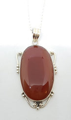 Sterling Silver Carnelian Large Oval Pendant on Sterling Silver Chain