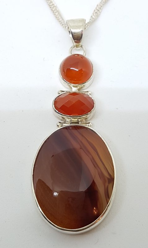 Sterling Silver Carnelian Large Oval Pendant on Sterling Silver Chain