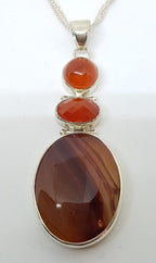Sterling Silver Carnelian Large Oval Pendant on Sterling Silver Chain