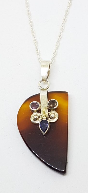 Sterling Silver Carnelian &amp; Amethyst Pendant on Sterling Silver Chain