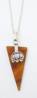Sterling Silver Carnelian &amp; Amethyst Pendant on Sterling Silver Chain