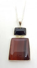 Sterling Silver Carnelian and Onyx Large Pendant on Sterling Silver Chain