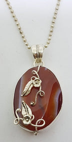 Sterling Silver Large Ornate Carnelian Pendant on Sterling Silver Chain
