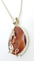Sterling Silver Large Ornate Carnelian Pendant on Sterling Silver Chain