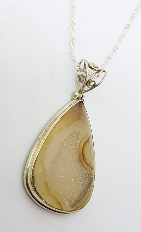 Sterling Silver Druzy Agate Teardrop Shape Pendant on Sterling Silver Chain