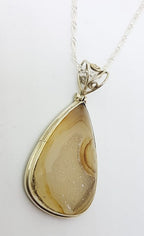 Sterling Silver Druzy Agate Teardrop Shape Pendant on Sterling Silver Chain